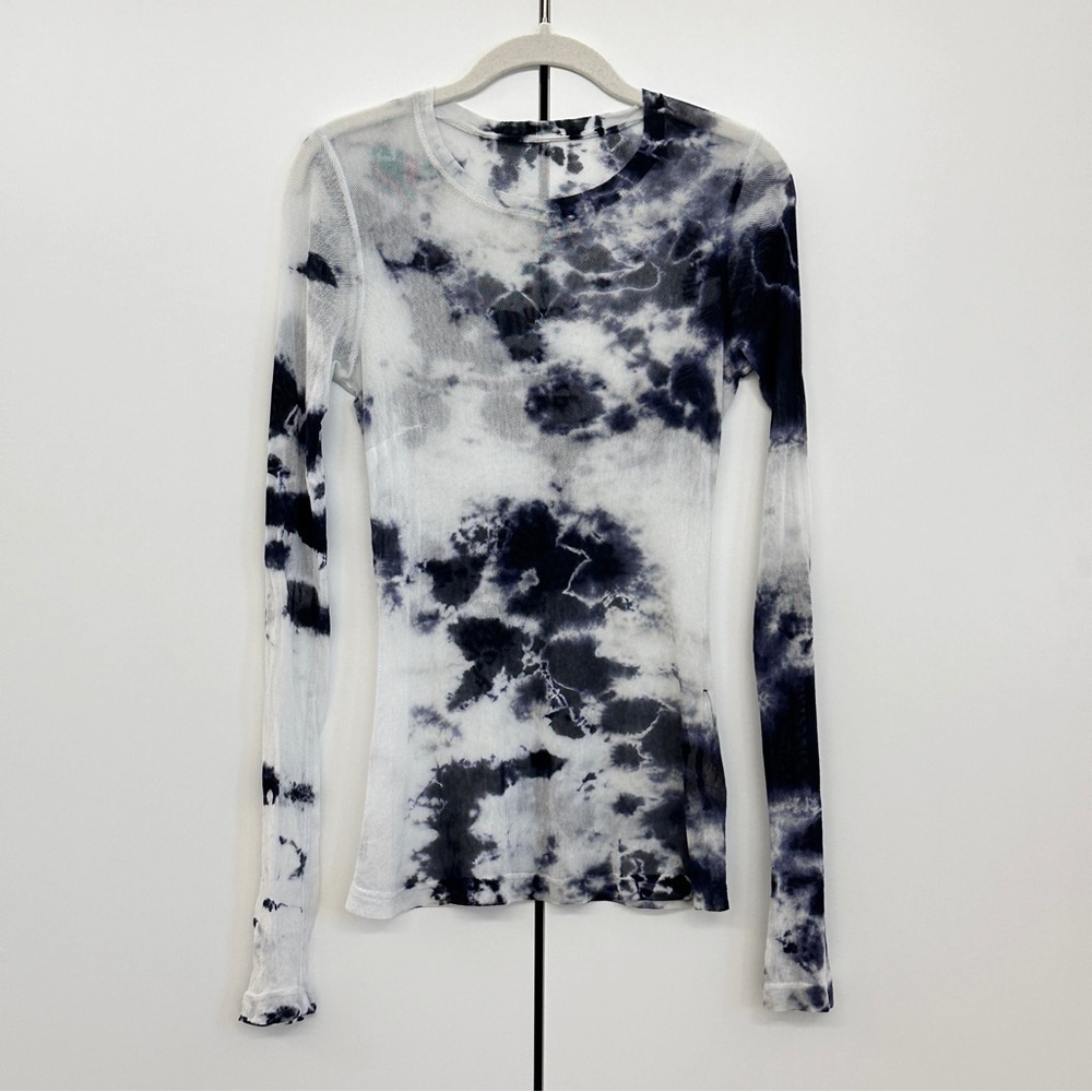 Raquel Allegra Cotton Mesh Long-Sleeve T-Shirt Navy & White Tie-Dye Sz 1